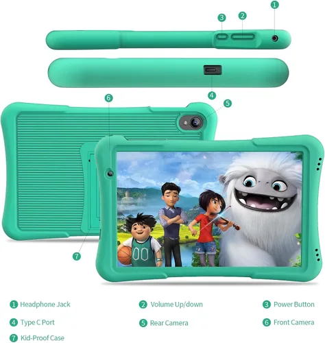 Miniatura 7 de PRITOM Tableta para niños de 10 pulgadas Android 14, 32GB, Quad-Core, 6000mAh, pantalla IPS HD grande, WiFi 6, cámara dual, Bluetooth, tableta