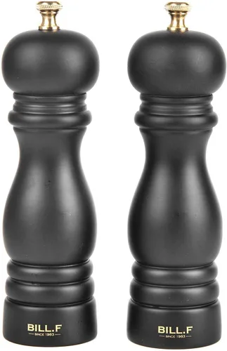 BILL.F - Molinillo de sal y pimienta de madera, juego de 2 saleros y pimenteros con rotor de cerámica ajustable, 7 pulgadas Negro