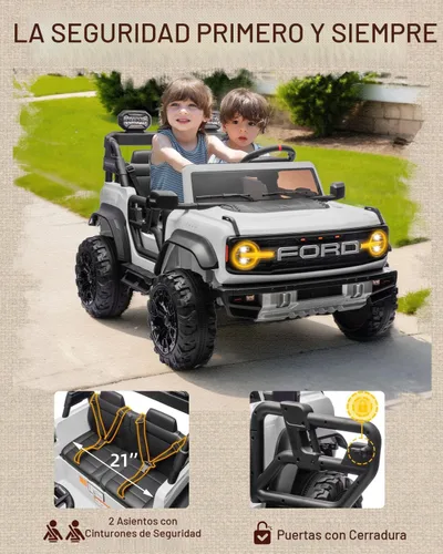 Miniatura 7 de First Ride On - Coche de juguete con licencia Ford Bronco Raptor de 24 V y 2 plazas para niños, coche eléctrico con batería, control remoto