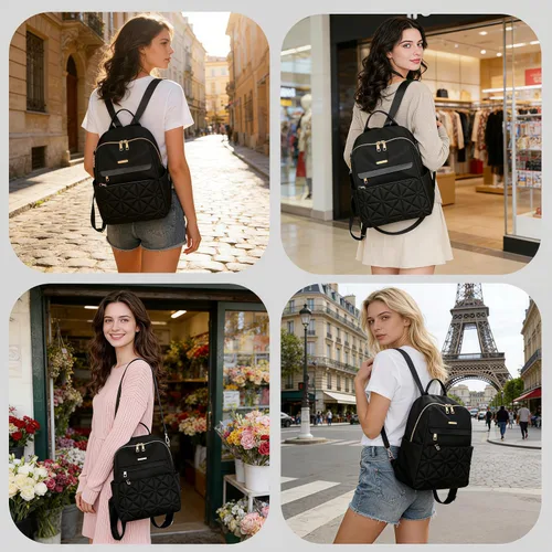 Miniatura 3 de Bolso tipo mochila para mujer, impermeable, Oxford, casual, bolso de mano de moda con múltiples bolsillos para el trabajo, viajes, uso diario (beige)