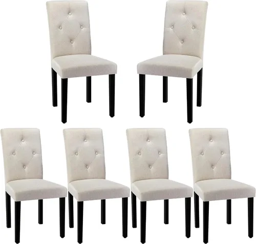 Miniatura 14 de VECELO Juego de 2 sillas de comedor tapizadas, tela moderna y patas de madera maciza y respaldo alto para cocina/sala de estar, color beige