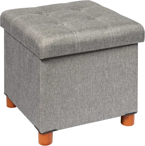 Miniatura 10 de B FSOBEIIALEO Otomana de almacenamiento con bandeja, taburetes de pies y otomanas con patas, cubo de almacenamiento, asiento de lino negro de 15