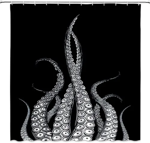 Cortina de ducha de tentáculos de pulpo, color negro, vintage, mar, océano, kraken, náutico, marino, creativo, juego de tela para decoración de