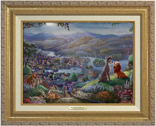 Miniatura 12 de Thomas Kinkade Studios Lady and the Tramp Falling In Love - Marco negro satinado (11 x 14 pulgadas)