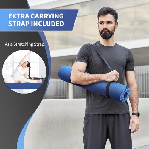 Miniatura 7 de CAMBIVO Tapete de yoga extra ancho para mujeres y hombres (72"/84" x 32" x 1/4") Tapete de entrenamiento TPE antideslizante grande para yoga, Azul