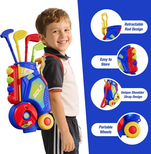 Miniatura 3 de HYES Juego de golf 3 en 1 para niños pequeños con tapete de putting y juego de golf, club de golf para niños con 8 bolas, 4 palos de plástico