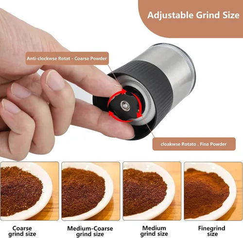 Miniatura 2 de Molinillo manual de granos de café, molinillo de café con manivela, ajustes portátiles y ajustables para molienda fina a gruesa, ideal para acampar