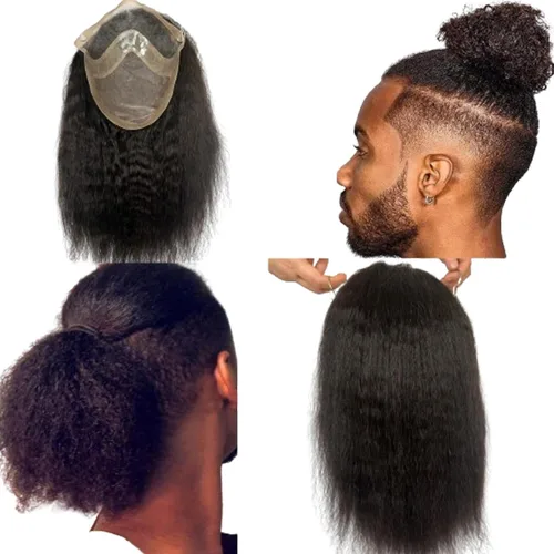 Miniatura 7 de Voloria Reemplazo de cabello humano rizado rizado de 12 pulgadas para hombres, encaje mono y poliuretano alrededor con encaje suizo frontal de 10 x