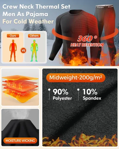 Miniatura 5 de CL convallaria Ropa interior térmica para hombre, ropa interior larga con forro polar, capa base para clima frío, XS-4XL