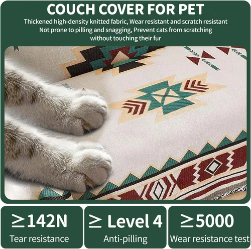 Miniatura 4 de ROOMLIFE Manta Funda Azteca Bohemia para Sofá, Decoración del Hogar Estilo Granja, Fundas de Sofá para Loveseat, Sofás de 2/3 Cojines, Apta