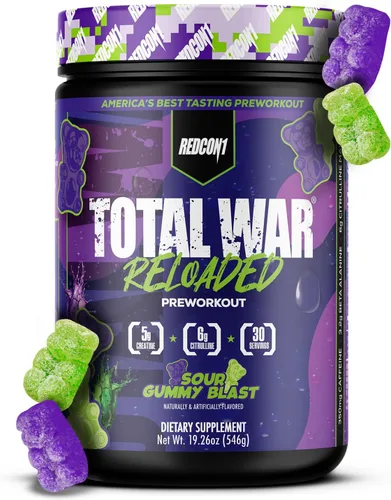Miniatura 21 de REDCON1 Total War - Suplemento para antes del entrenamiento, Uva - Preentrenamiento con cafeína de acción rápida para hombres + mujeres con beta