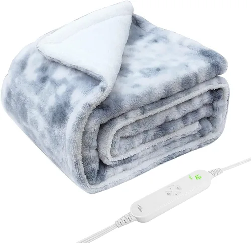 GOQOTOMO - Manta eléctrica 2 en 1 con calefacción y peso, material de franela con cuentas de vidrio de primera calidad, con 12 niveles de calor, 8