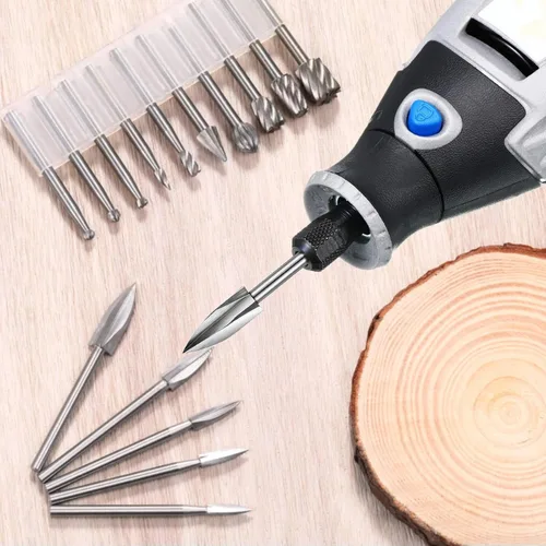 Miniatura 5 de Honoson Juego de 20 herramientas de tallado de madera, incluye accesorios de taladro de grabado HSS y fresas de fresado de madera de carburo HSS