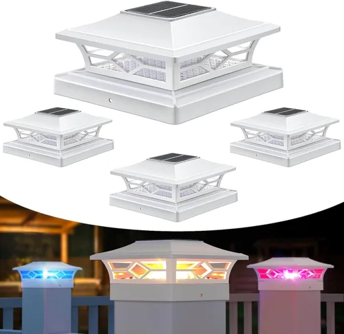 Miniatura 20 de APONUO - Luces solares para punta de poste, paquete de 6, 2 modos, luces solares para postes de valla, IP65 impermeables, encendido/apagado