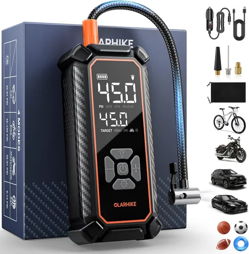 OlarHike Inflador de neumáticos inalámbrico, compresor de aire portátil, bomba de bicicleta de 150 PSI con luz LED y medidor de presión digital,