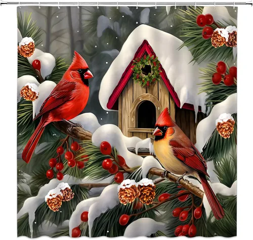 Miniatura 5 de Cortina de ducha de Navidad, árbol de Navidad, bolas rojas, copo de nieve, invierno, vacaciones, fantasía, Año Nuevo, decoración de baño, cortinas