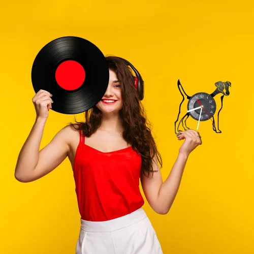 Miniatura 9 de Jack Russell Terrier - Reloj de pared de disco de vinilo de 12 pulgadas, moderno, decorativo, silencioso, sin tictac, funciona con pilas, suave Fox