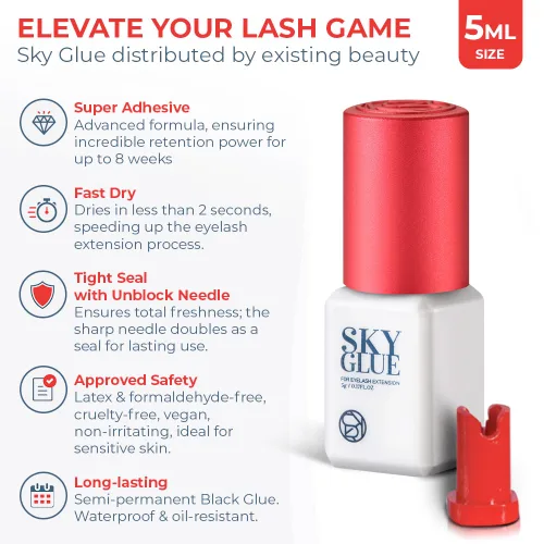 Miniatura 3 de Paquete de 2 pegamento de extensión de pestañas Sky Glue S+ para uso profesional, extensiones de pestañas extra fuertes, 6-7 semanas de retención