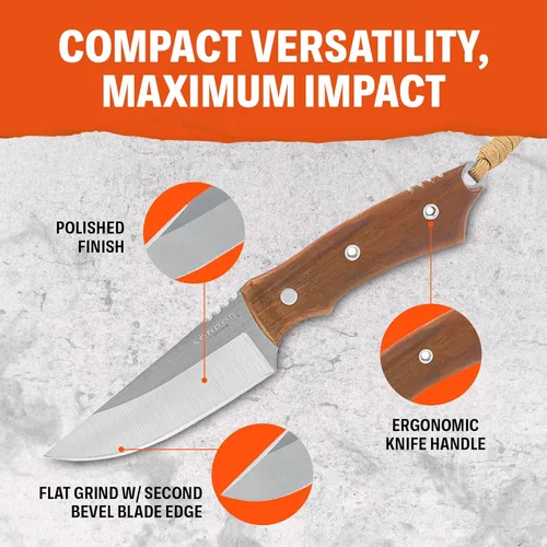 Miniatura 4 de Condor Tool & Knife - Cuchillo de caza nativo con funda, acero inoxidable 440C, mango de nuez, funda de cuero soldada hecha a mano, hoja de 25