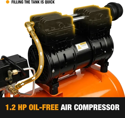Miniatura 6 de FORNAX Compresor de aire portátil de 6.4 galones, 1 HP 2.2CFM@ 90 PSI compresor de aire libre de aceite, presión máxima 125 PSI, compresor