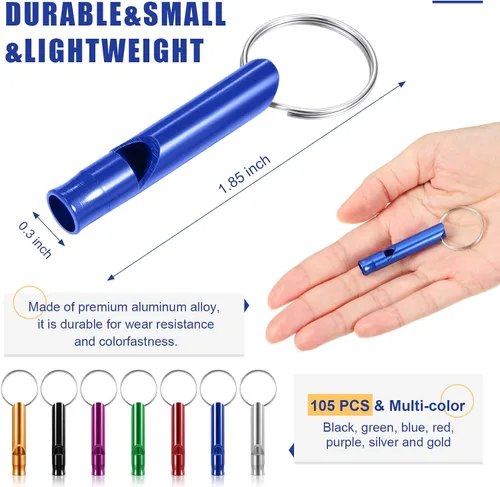 Miniatura 2 de Konohan Silbato de emergencia de aluminio 105 con llavero, silbato de supervivencia de seguridad, sonido fuerte y ligero para mujeres, campamento