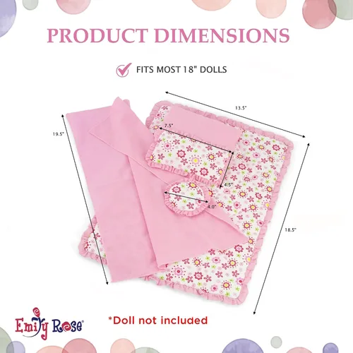 Miniatura 6 de Emily Rose Juego de ropa de cama reversible floral de 18 pulgadas, ropa de cama de muñecas de 5 piezas con edredón con volantes, sábana y almohadas