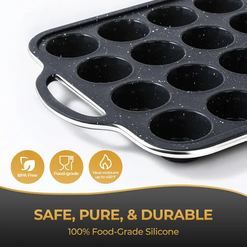 Miniatura 6 de 24-Cup Mini Silicone Muffin Pan with Reinforced Steel Frame, Non-Stick, BPA-Free, for Bite-Sized Cupcakes, Appetizers, and Egg Bites, Dishwasher Safe