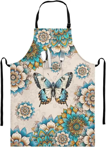 Miniatura 25 de GIFTPUZZ Delantal de chef para mujer con lazo largo y bolsillo frontal con correas