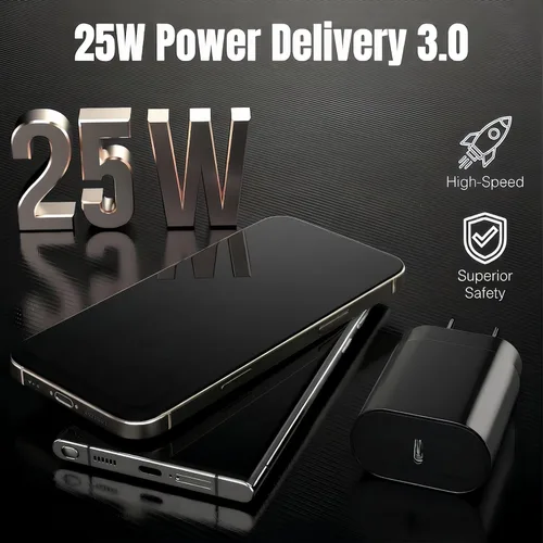 Miniatura 7 de Galaxy S25 S24 - Bloque de carga USB C de 25 W PD cargador súper rápido con cable tipo C, adaptador de enchufe de pared de 6 pies, carga rápida