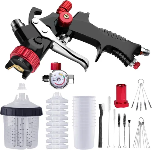 Pistola rociadora HVLP con taza de mezcla de pintura rápida, kit de pistola de pintura para automóviles que contiene manómetro, boquilla de 1.3 mm,