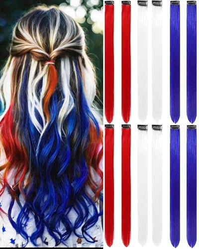 Miniatura 10 de 12 extensiones de cabello negro con clip, extensiones de cabello de color de 22 pulgadas, extensiones de cabello sintético largo y lacio para mujer
