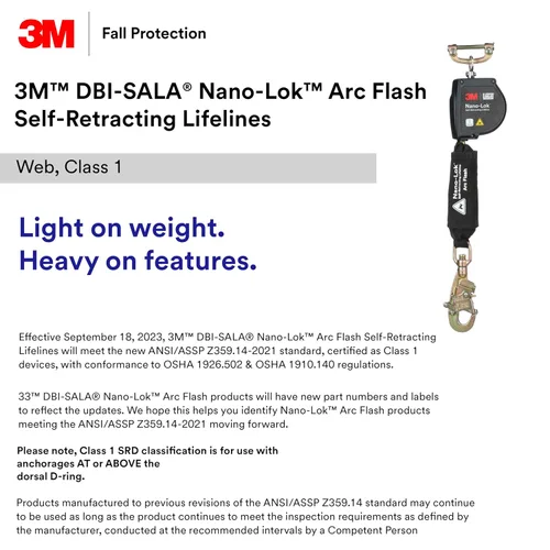 Miniatura 2 de 3M DBI-SALA Nano-Lok Arc Flash Autorretráctil Lifeline con conexión rápida 3100577, Web, Mosquetón de aluminio, 8 pies
