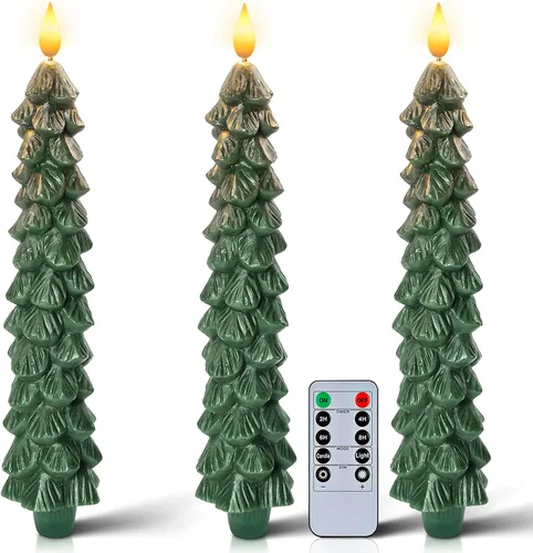 Miniatura 13 de Homemory 3 velas cónicas cerosas sin llama con control remoto, candelabros LED sin llama, velas altas clásicas, velas cónicas parpadeantes que