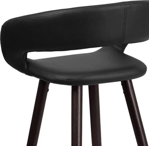 Miniatura 8 de BizChair 29"H Cappuccino Wood Rounded Open Back Barstool in Black Vinyl