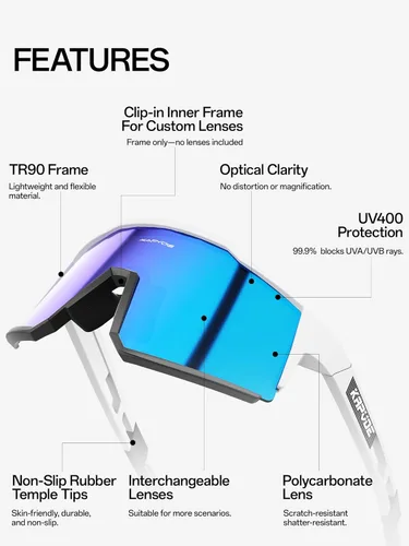 Miniatura 2 de KAPVOE Gafas polarizadas con 1 lente o 4 lentes de protección UV para mujeres y hombres, gafas de sol para ciclismo, marco TR90, para deportes