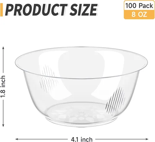 Miniatura 2 de Cuencos pequeños de plástico transparente de 8 onzas, paquete de 100 cuencos desechables de plástico duro para servir frutas, postres, parfaits