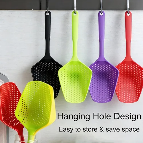 Miniatura 6 de SEIWEI Cuchara coladora grande, colador de herramientas de mango largo, cuchara de drenaje, colador de pasta resistente al calor, cocina para Azul