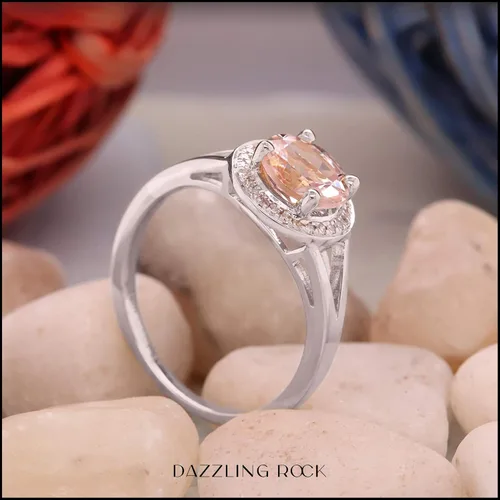 Miniatura 232 de Dazzlingrock Collection Anillo de compromiso redondo de 0.276 in con halo de diamante blanco y vástago dividido para ella en oro macizo de 14