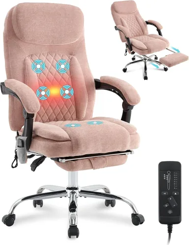 Miniatura 15 de Silla de oficina de masaje de 6 puntos con silla de oficina térmica y ergonómica con reposapiés y respaldo alto reclinable de 45°, silla de oficina
