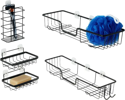 Miniatura 6 de Amazon Basics Organizador de Esquina para Ducha, Acero Inoxidable, Negro, Juego de 3