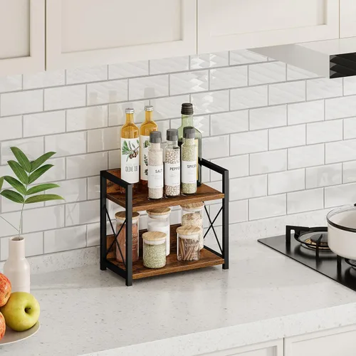 Miniatura 2 de Giikin Organizador de estante de encimera, estante de especias de cocina de 2 niveles para encimera, organizador de estante de madera para mostrador