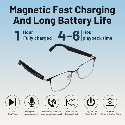 Miniatura 7 de Lentes inteligentes para hombres y mujeres con lentes fotocrómicas, Bluetooth 5.3, polarizados, bloqueo de luz azul, altavoces de oreja abierta