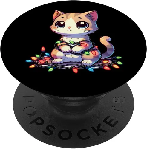 Miniatura 6 de Lindo gato enredado en luces de Navidad PopSockets MagSafe PopGrip para iPhone