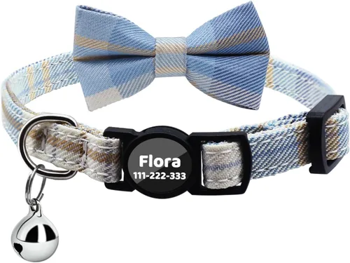Miniatura 21 de Collares personalizados de gato con campana de lazo, liberación rápida, impresión HD, collares de gatito personalizados para niñas y niños