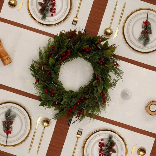 Miniatura 7 de HARORBAY Juego de 6 manteles individuales blancos, manteles individuales con copos de nieve dorados para comedor, cocina, fiesta, vacaciones