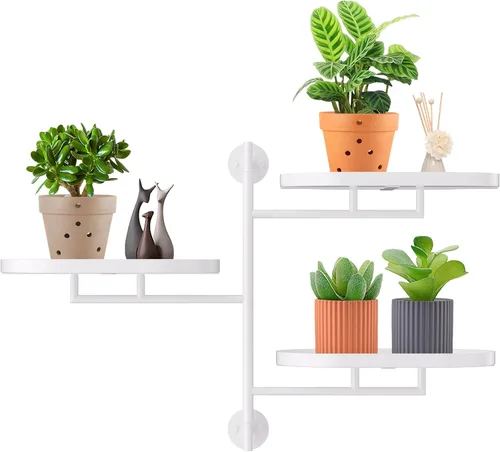 Miniatura 11 de Estantes giratorios de ventana para múltiples plantas en interiores, soporte de esquina de metal de 2 niveles negro soporte flotante para pared