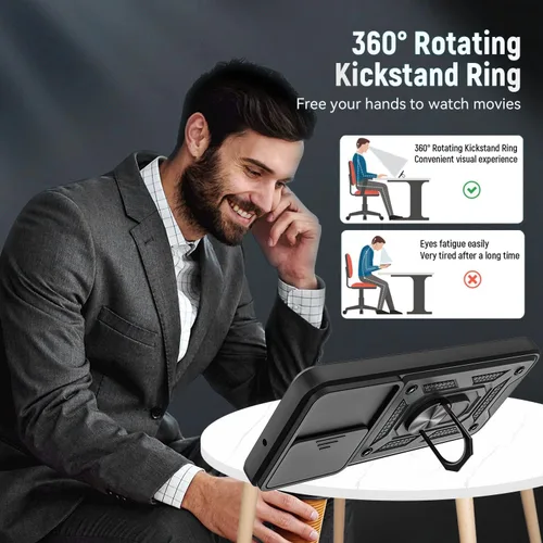 Miniatura 4 de Funda para Moto G Power 5G 2023 con cubierta deslizante para cámara y 2 protectores de pantalla HD, soporte de anillo de rotación de 360°