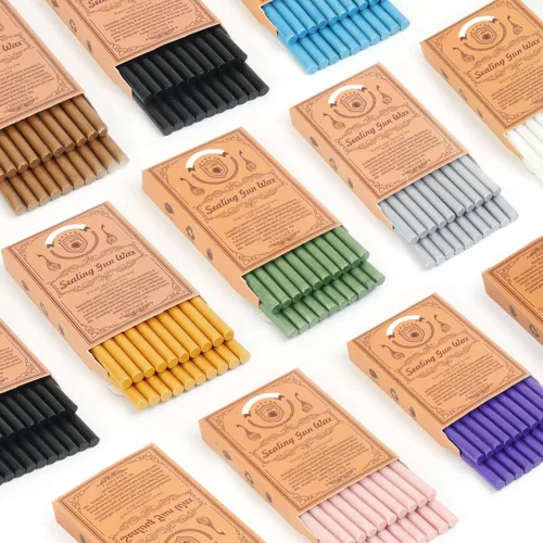 Miniatura 6 de 40 varillas de cera de sellado de color morado rojizo con pistola de pegamento y 2 bolígrafos de sellado de cera para invitaciones de boda