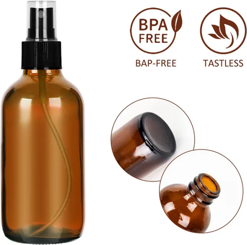 Miniatura 3 de CycleMore 120ml 16Pcs 4oz Botellas de vidrio ámbar con rociadores de niebla fina, botellas de viaje de vidrio para aceites esenciales cosméticos
