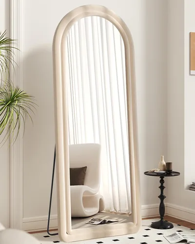 Miniatura 3 de DYNWELL Espejo de suelo arqueado de 63 x 24 pies con soporte, montado en la pared, longitud completa, bebé, moderno, franela, color blanco